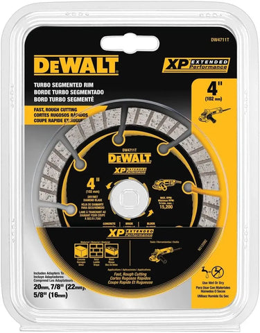 DEWALT Diamond Saw Blade, 4 in Blade Dia., 20 in Arbor Size, Wet Dry, Segmented Turbo Tile Saw, Grinder Blade (DW4711T)