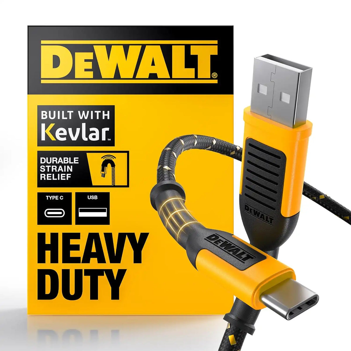 DEWALT Heavy Duty USB C Cable, Premium Braided Nylon USB A to Type C Charger Cable Fast Charging for iPhone 17/16/15 Series, Samsung Galaxy S10 S10+ / Note 9, LG V30 (USB 2.0, Black)