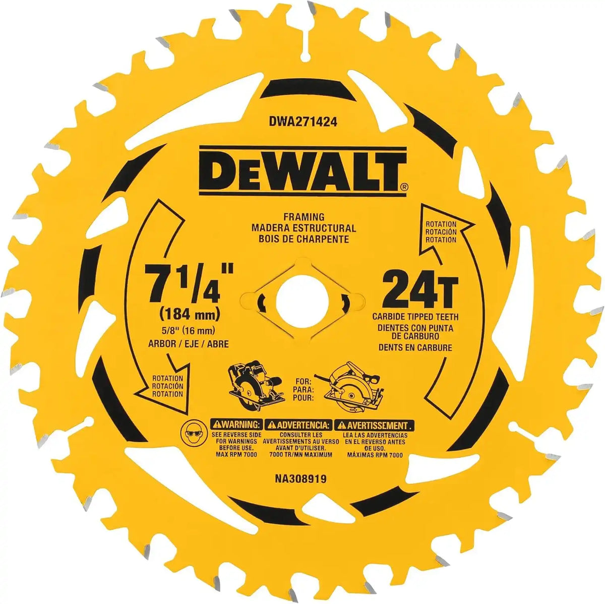 DEWALT 7 1/4 Circular Saw Blade, 10 Pc. Pack, 24 Teeth 5/8 in Arbor Size, Tungsten Carbide Tipped Saw Blades (DWA271424B10)