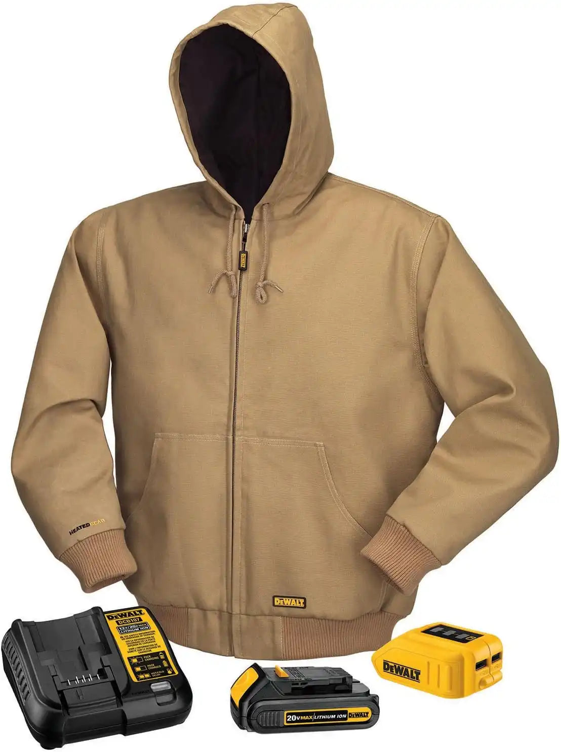 DEWALT DCHJ064C1-S 20V/12V MAX Hooded Heated Jacket Kit, Khaki, Small