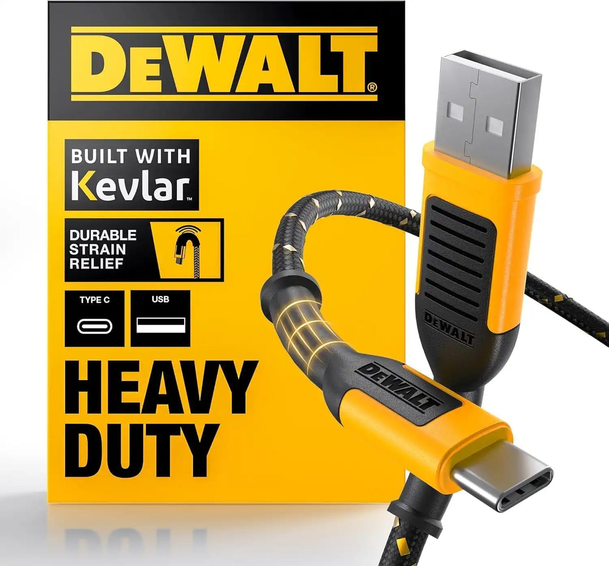 DEWALT Heavy Duty USB to USB C Cable, Jobsite Type C Cable, High Speed USBA to Type-C, Fast Charge USBC Fast Charging Cord for iPhone 17/16/15 Pro Max MacBook iPad Samsung Galaxy 10ft (USB2.0, Black)