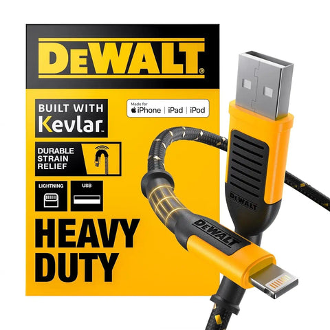 DEWALT Heavy Duty USB to Lightning Cable [Apple MFiCertified] Durable iPhone Charger, Lightning Cables, Fast Charging iPhone Charger Cord Compatible w/iPhones 14/13/12/11 Pro Max iPad AirPods, 4FT