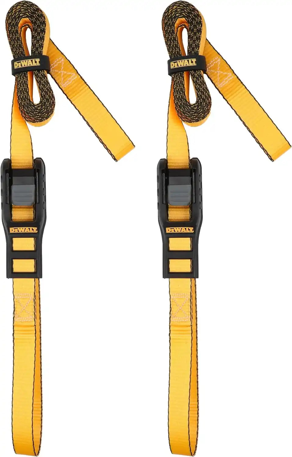DEWALT DXBC90045 Black/Yellow 1" x 10’ Premium Lashing Straps - 500 LBS Safe Working Load / 1,500 LBS Break Strength, 2 Pack