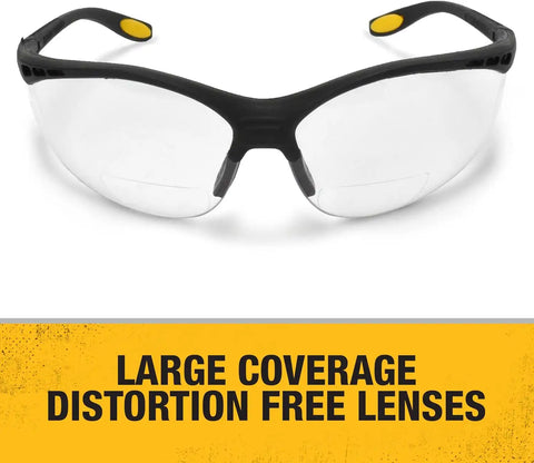 DEWALT DPG59 Reinforcer Rx-Bifocal High Performance Protective Eyeware with Rubber Temples and Protective Eyeglass Sleeve - Clear Lens, 2.0 Diopter