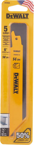 DEWALT Reciprocating Saw Blades, Straight Back, 6-Inch, 14 TPI, 5-Pack (DW4808)