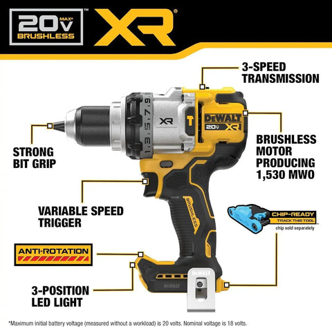 DEWALT 20V MAX XR Brushless Hammer Drill 1/2 In. and High Torque 1/4 Impact Driver Combo with 2 x 4 Ah Batteries and 4 Amp Charger (DCK2112QQ2)