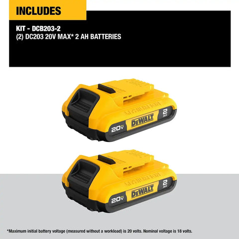 DEWALT 20V MAX Battery, Compact 2.0Ah Double Pack (DCB203-2)