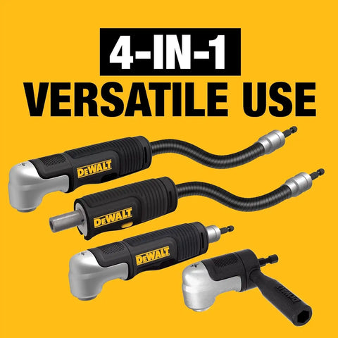 DEWALT Right Angle Drill Attachment, 12 in 90 Degree Drill Adapter, Compact 4-in-1 Modular FLEXTORQ Impact Ready Straight Flexible Shaft (DWAMRASETFT)