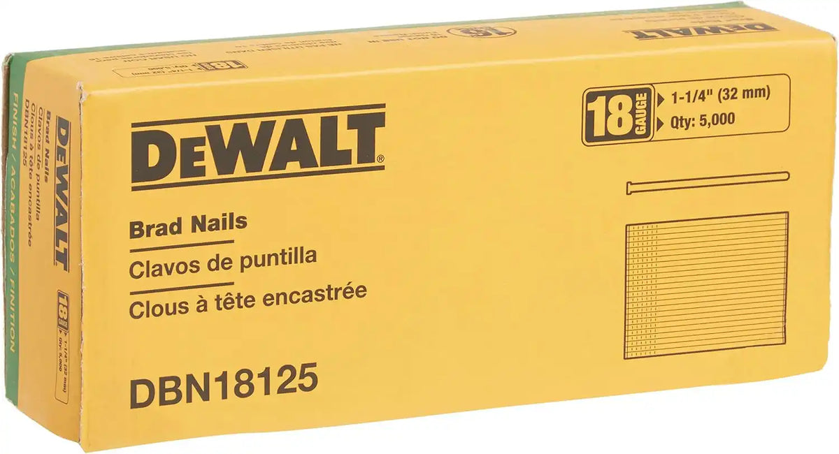 DEWALT Brad Nails, Heavy Duty, 18GA, 1-1/4-Inch, 5000-Pack (DBN18125)