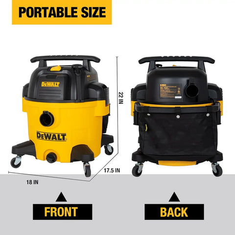 DEWALT Wet and Dry Vacuum 9 Gallon Poly Wet/Dry Vac Yellow Shop Vacuum 5 HP Strong Suction for Jobsite, Workshop 3 in 1 Multi Functions Model: DXV09P