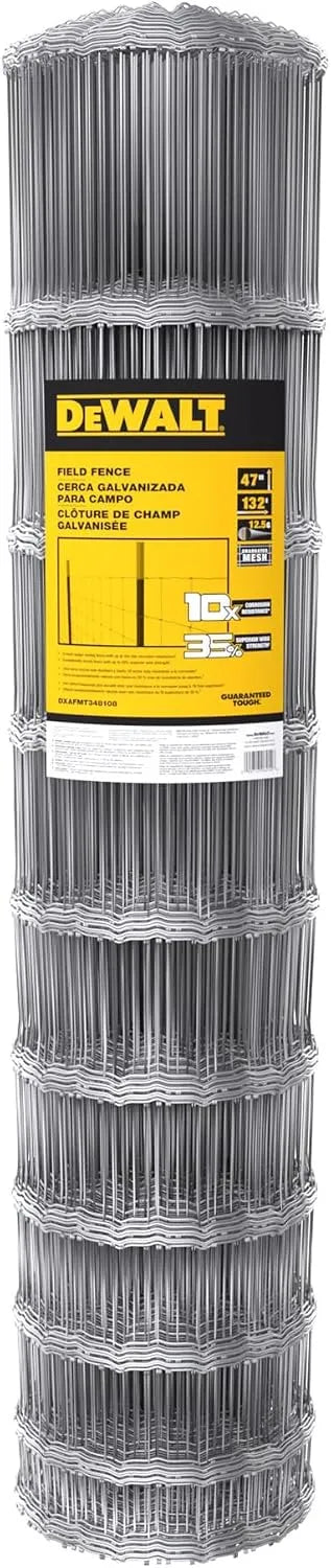 DeWALT – Field Fence – 47 in. x 132 ft. 12.5‑Gauge Galvanized Steel – for Livestock Enclosures | Pasture Fencing | Farm and Property Protection