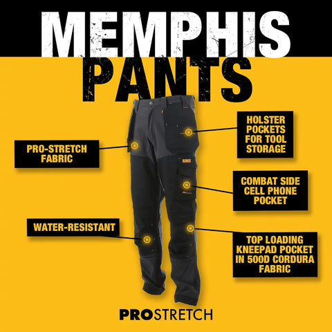 DEWALT Memphis Men’s Pro-Stretch, Regular Fit, Holster Pocket, Utility Cargo Work Pants