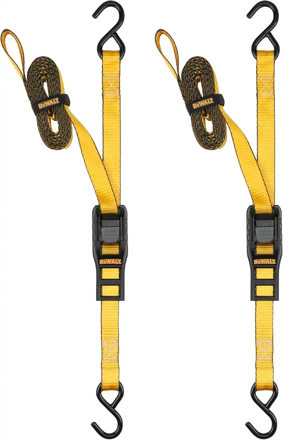 DEWALT DXBC90042 Black/Yellow 1” x 12’ Cam-Buckle Straps - 500 LBS Safe Working Load / 1,500 LBS Break Strength, 2 Pack