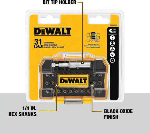 DEWALT Security Bit Set, 31-Piece Screwdriver Bit Set with Case, Universal 1/4 In Hex, Includeds Magnetic Bit Holder (DWAX200)