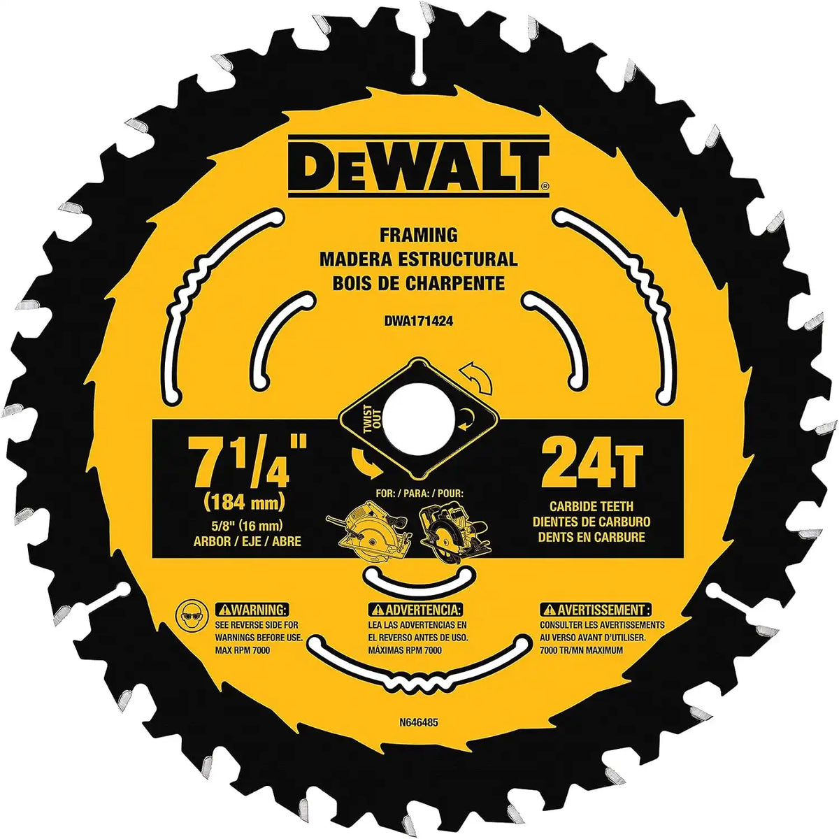DEWALT Circular Saw Blade, 7 1/4 Inch, 24 Tooth, Wood Cutting (DWA171424B10), 10 Count (Pack of 1)