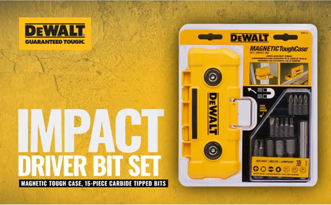 DEWALT Impact Driver Bit Set with Magnetic Tough Case, 15-Piece Carbide Tipped Bits (DWMTC15)