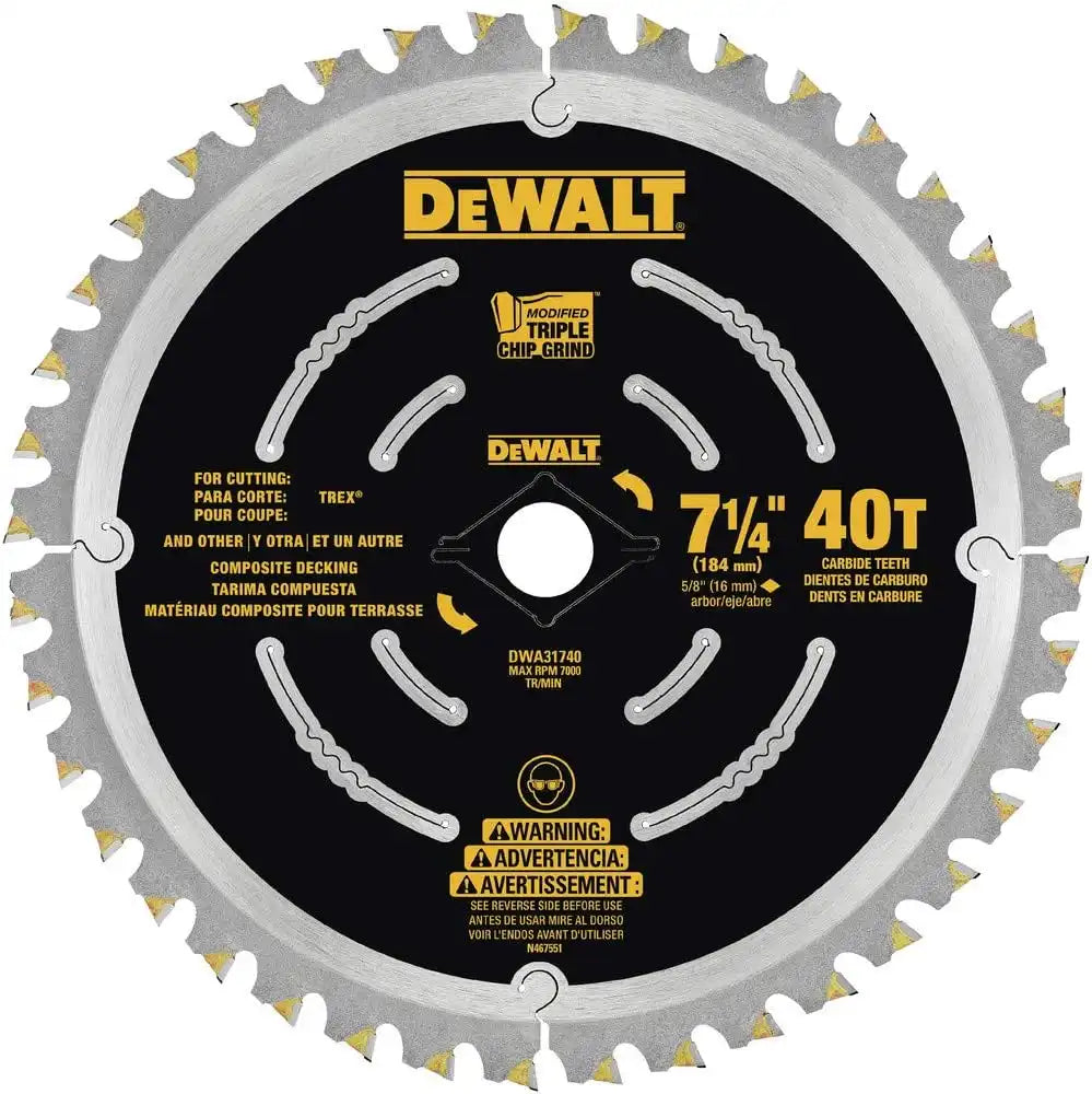 DEWALT Circular Saw Blade, 7 1/4 Inch, 40 Tooth, Composite Decking (DWA31740)