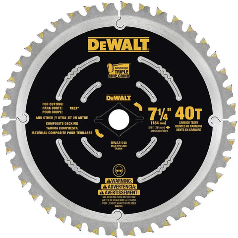 DEWALT Circular Saw Blade, 7 1/4 Inch, 40 Tooth, Composite Decking (DWA31740)