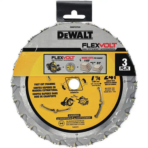 DEWALT Circular Saw Blade, 7 1/4 Inch, 24 Tooth, Framing, 3 Pack (DWAFV37243), Silver