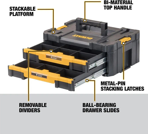 DEWALT TSTAK Tool Storage Organizer with Double Drawers, Holds Up to 16.5 lbs. (DWST17804)
