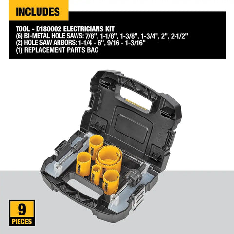 DEWALT Hole Saw Kit, Standard Electrician's Set, Bi-Metal (D180002), Yellow