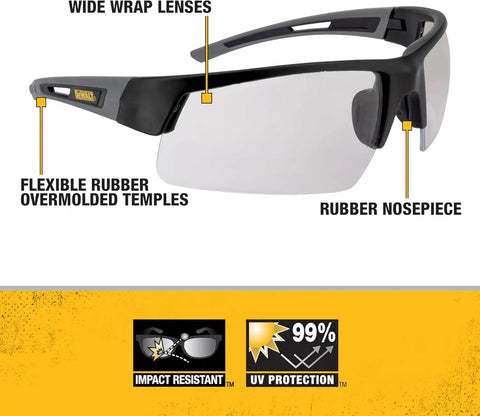 DEWALT DPG100-9D Crosscut® Safety Glasses - Black Half Frame - Indoor/Outdoor Lens - ANSI Z87.1+ - 1 Pair