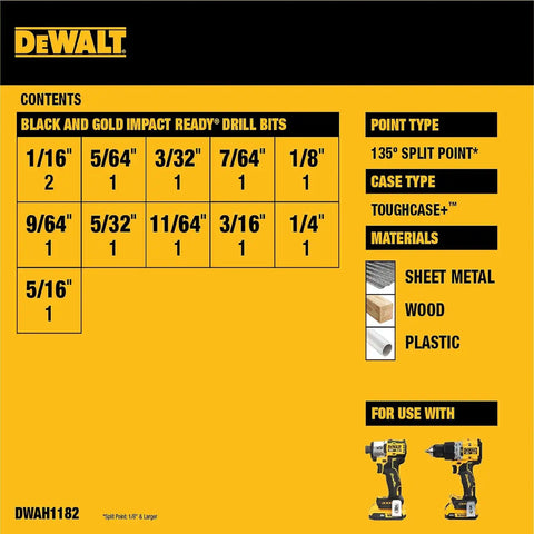 DEWALT 12 Pc Black and Gold Drill Bit Set, Premium Finish Impact Driver Bit Set for Metal, Plastic and Wood (DWAH1182)