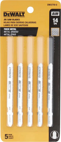 DEWALT - DW3770-5 Jigsaw Blades, Thick Metal Cutting, T-Shank, 3-Inch, 14-TPI, 5-Pack (DW37705)