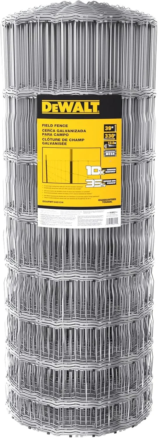 DeWALT – Field Fence – 39 in. x 330 ft. 12.5‑Gauge Galvanized Steel – for Livestock Enclosures | Pasture Fencing | Farm and Property Protection
