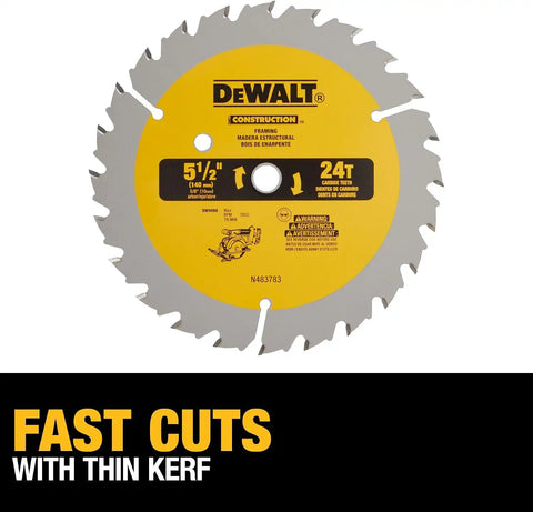DEWALT 5 1/2 inch Circular Saw Blade, 24 Tooth Rough Finish Carbide Anti Stick Rim Construction Blade (DW9066)