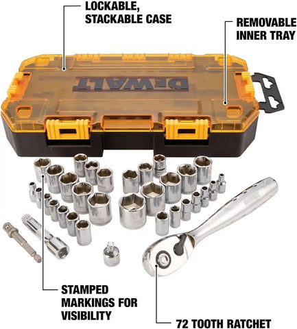DEWALT Socket Set, 1/4-Inch & 3/8-Inch Drive, SAE/Metric, 34-Piece (DWMT73804)