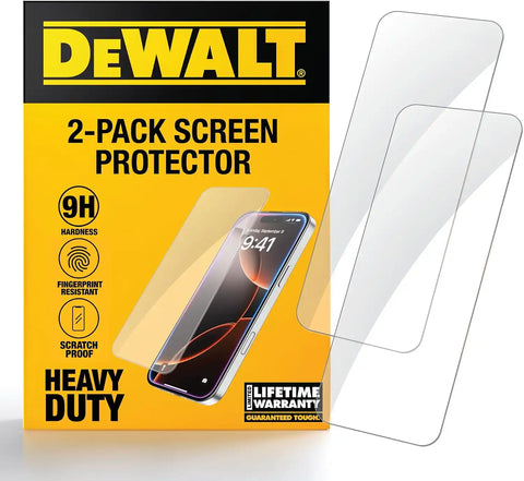 DEWALT Heavy Duty 2Pack Tempered Glass Screen Protector for iPhone 16 [6.1 Inch] w/Auto-Alignment Installation Frame, 9H Hardness BubbleFree HD Case Friendly [NOT for iPhone 16e/16 Pro/Plus/Pro Max]