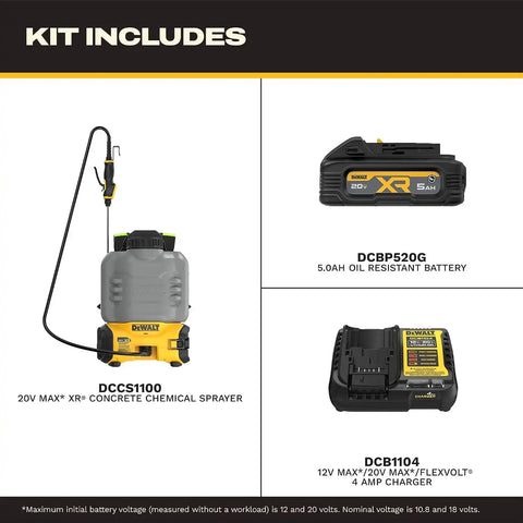 DEWALT 20V MAX XR High Capacity Concrete Chemical Sprayer Kit with Oil-Resistant 5Ah Powerstack Battery and Charger (DCCS1100GH1)