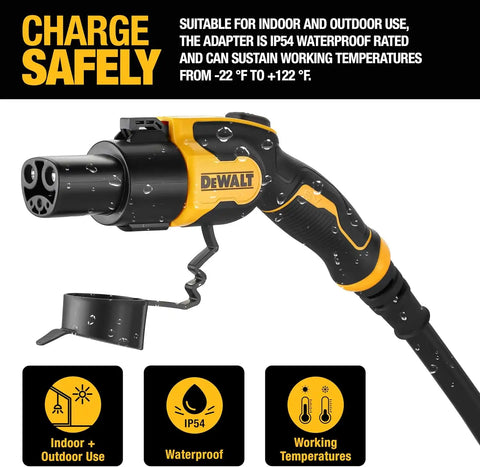 DEWALT SAE J1772 to Tesla EV Charging Adapter, Compatible with All Tesla Electric Vehicles, High Power Connector 60A/250V, Easy to Connect, No Tools Required