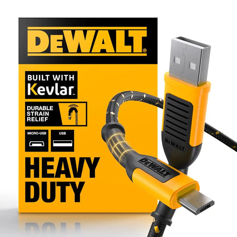 DEWALT Heavy Duty USB to Micro-USB Cable, Jobsite Micro USB Connector Cable, High Speed Charging Cord for Compatible Android Phones, Cameras, Legacy Devices, 10 ft (Black)