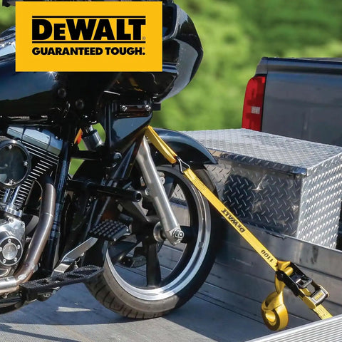 DEWALT DXBC33002 Black/Yellow 1.5" x 16' Ratchet Tie Down Straps - Mid-Weight Cargo Hauling (3300 lb Break Strength), 2 Pack
