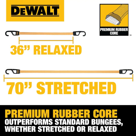 DEWALT DXBC301436 Black/Yellow 36” Premium Flat Bungee Straps, 4 Pack