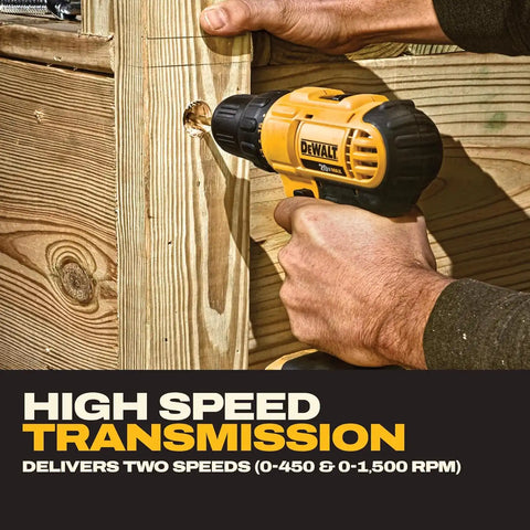 DEWALT 20V Max Cordless Drill Driver Set, 2 Speed, High Performance Motor, Includes 2 XR 1.3Ah Li-Ion Batteries, Charger and Contractor Bag (DCD771C2)