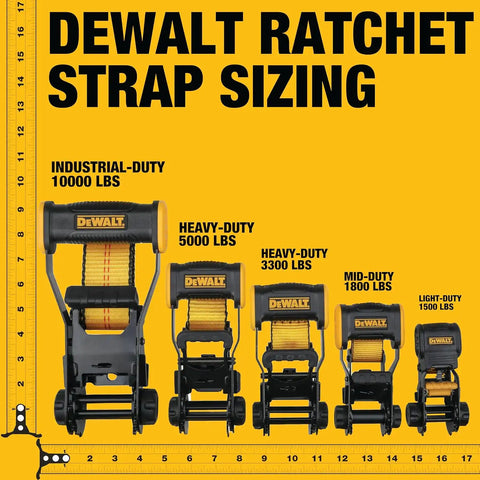 DEWALT DXBC10000J Black/Yellow 2" x 27' Ratchet Tie Down Strap with Double J-Hook - Heavy-Duty Cargo Hauling (10,000 lb Break Strength)