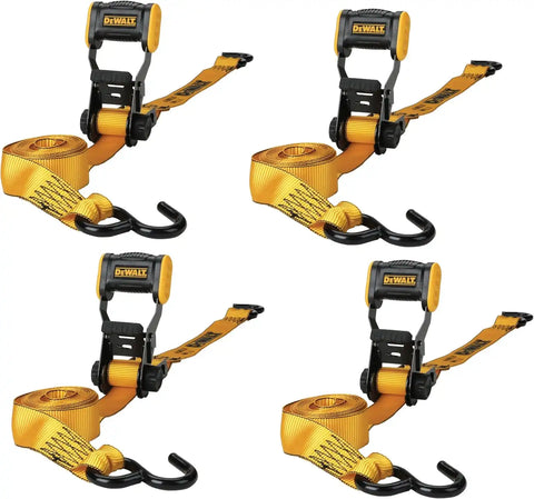DEWALT DXBC18004 Black/Yellow 1.25" x 12' Ratchet Tie Down Straps - Light-Weight Cargo Hauling (1800 lb Break Strength), 4 Pack