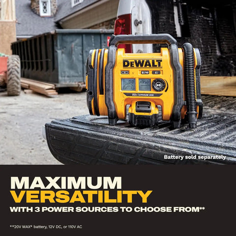 DEWALT Tire Inflator Portable Air Compressor 20V MAX, Car Air Pump with Automatic Shut Off, LED Light, Tool Only (DCC020IB)