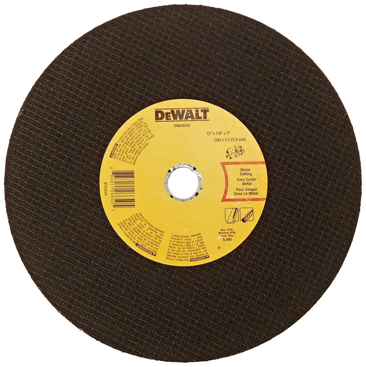 DeWalt DWA8032 Metal Port Saw Cut-Off Wheel, 12-Inch X 1/8-Inch X 1-Inch