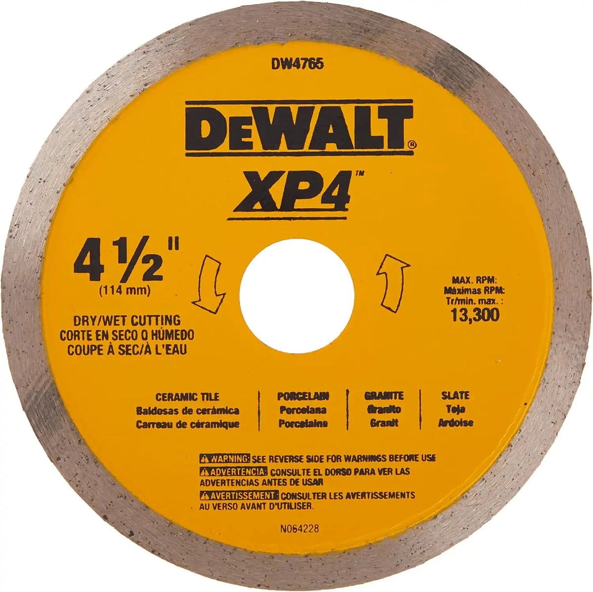 DEWALT Diamond Blade for Porcelain Tile, Wet/Dry, 4-1/2-Inch (DW4765)