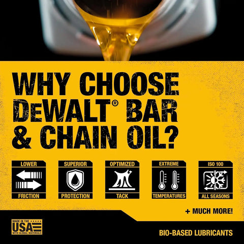 DEWALT – Biodegradable Bar & Chain Oil – Green, Eco-Friendly, Non-Toxic Professional Bar & Chainsaw Lubricant – Ultraclean All-Season Oil for Gas, Electric Saw, & Pole Saw, 16 oz (Case of 24)