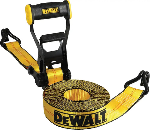 DEWALT DXBC10000J-6PK Black/Yellow 2" x 27' Ratchet Tie Down Straps with Double J-Hooks - Heavy-Duty Cargo Hauling (10,000 lb Break Strength), 6 Pack