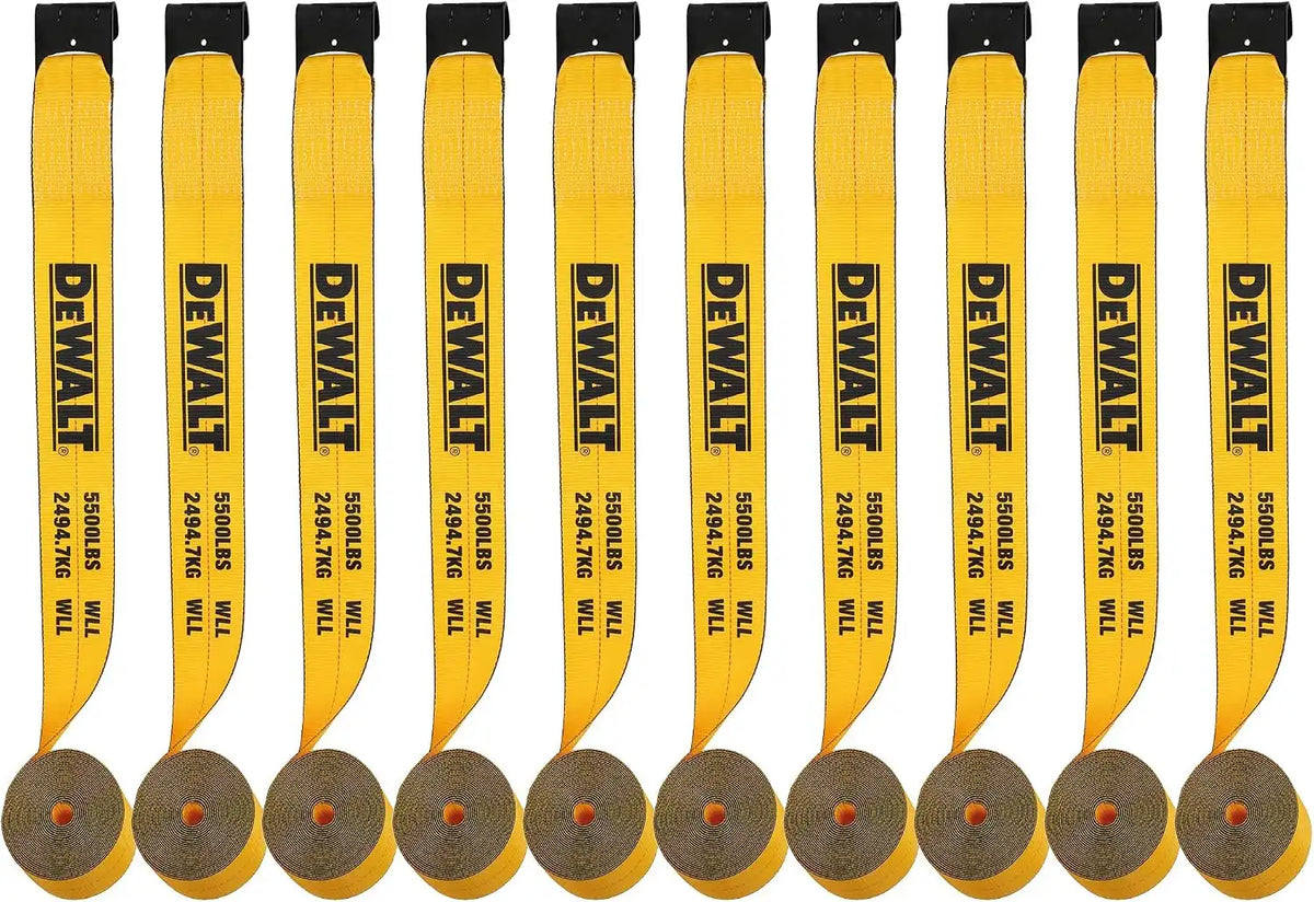 DEWALT DXBC90089-10PK Black/Yellow 4" x 30' Winch Straps - 5,500 lb Safe Working Load / 16,500 lb Break Strength, 10 Pack
