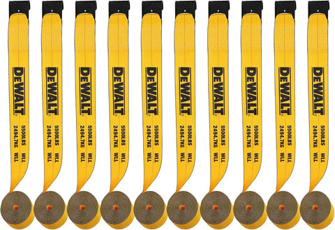 DEWALT DXBC90089-10PK Black/Yellow 4" x 30' Winch Straps - 5,500 lb Safe Working Load / 16,500 lb Break Strength, 10 Pack