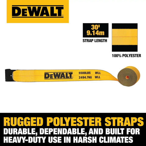 DEWALT DXBC90090 Black/Yellow 4" x 30' 16,500 Winch Strap - 5,500 lb Safe Working Load / 16,500 lb Break Strength