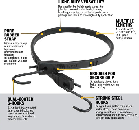 DEWALT DXBC3001031 Black 31" Rubber Tarp Straps, 10 Pack