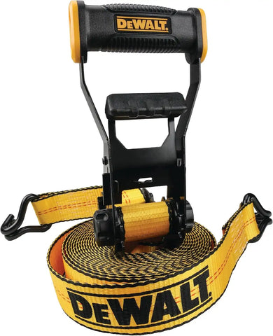 DEWALT DXBC10000J Black/Yellow 2" x 27' Ratchet Tie Down Strap with Double J-Hook - Heavy-Duty Cargo Hauling (10,000 lb Break Strength)